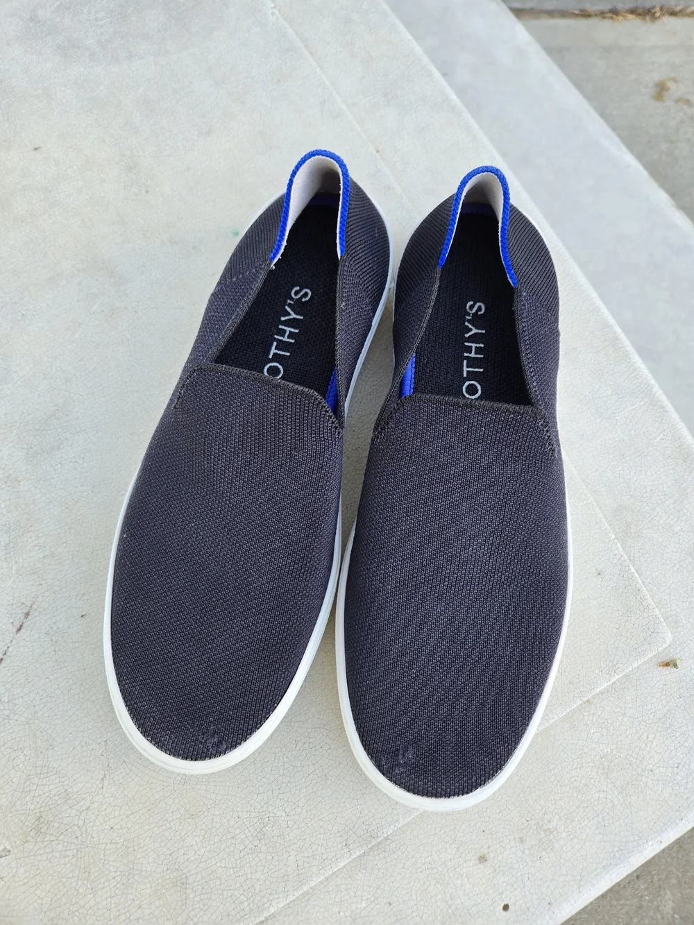 Rothy's Women's Black Slip-On Loafers with Blue Trim Size 9